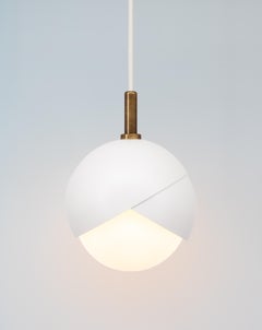 Benedict Pendant Light, Matte White PowderCoat, Brown Brass, Small