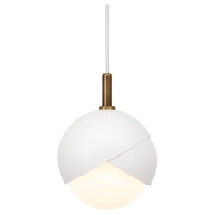 Benedict Pendant Light, Matte White PowderCoat, Brown Brass, Small