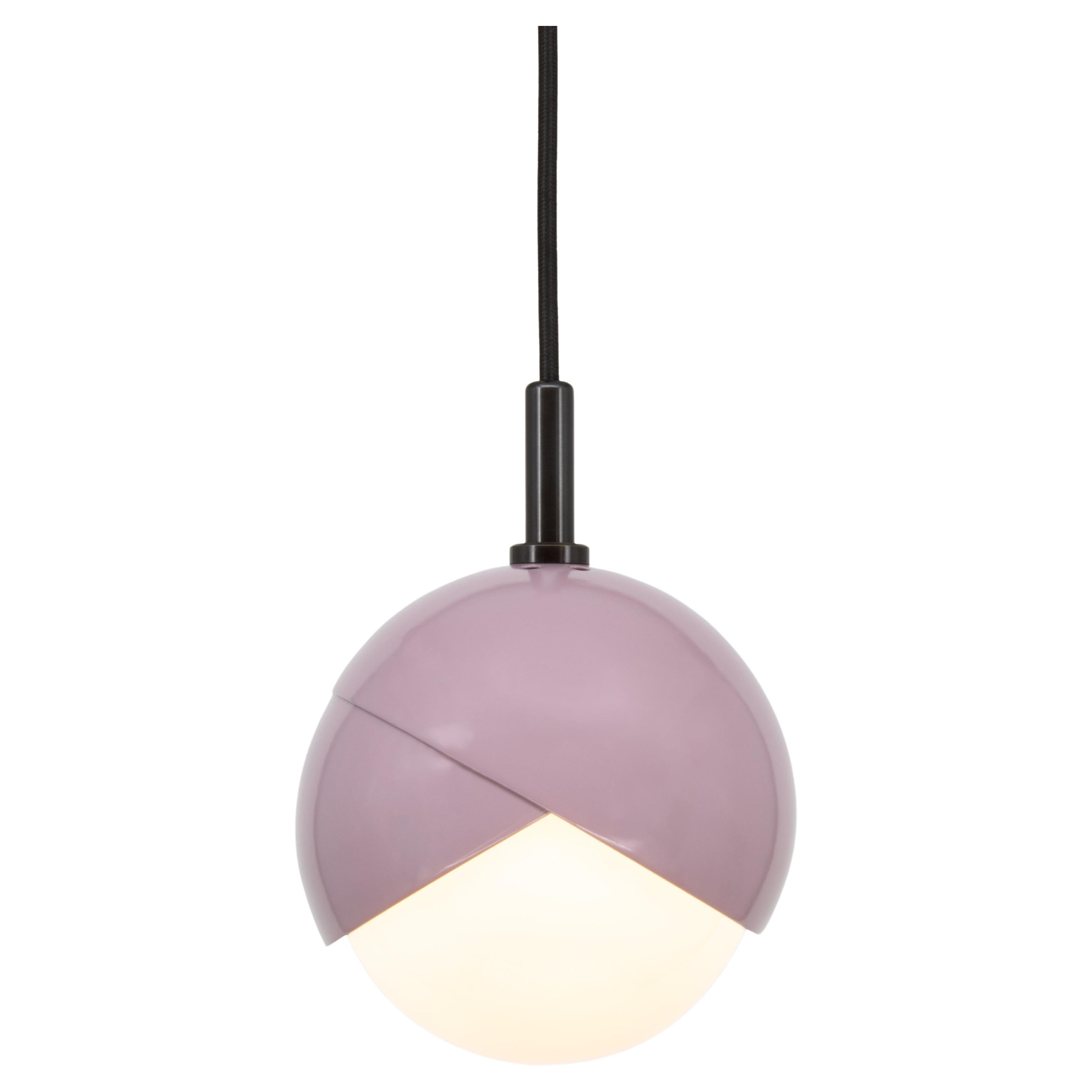 Benedict Purple Pendant Light Blackened Brass, Black Cord and Opal Glass, Small For Sale