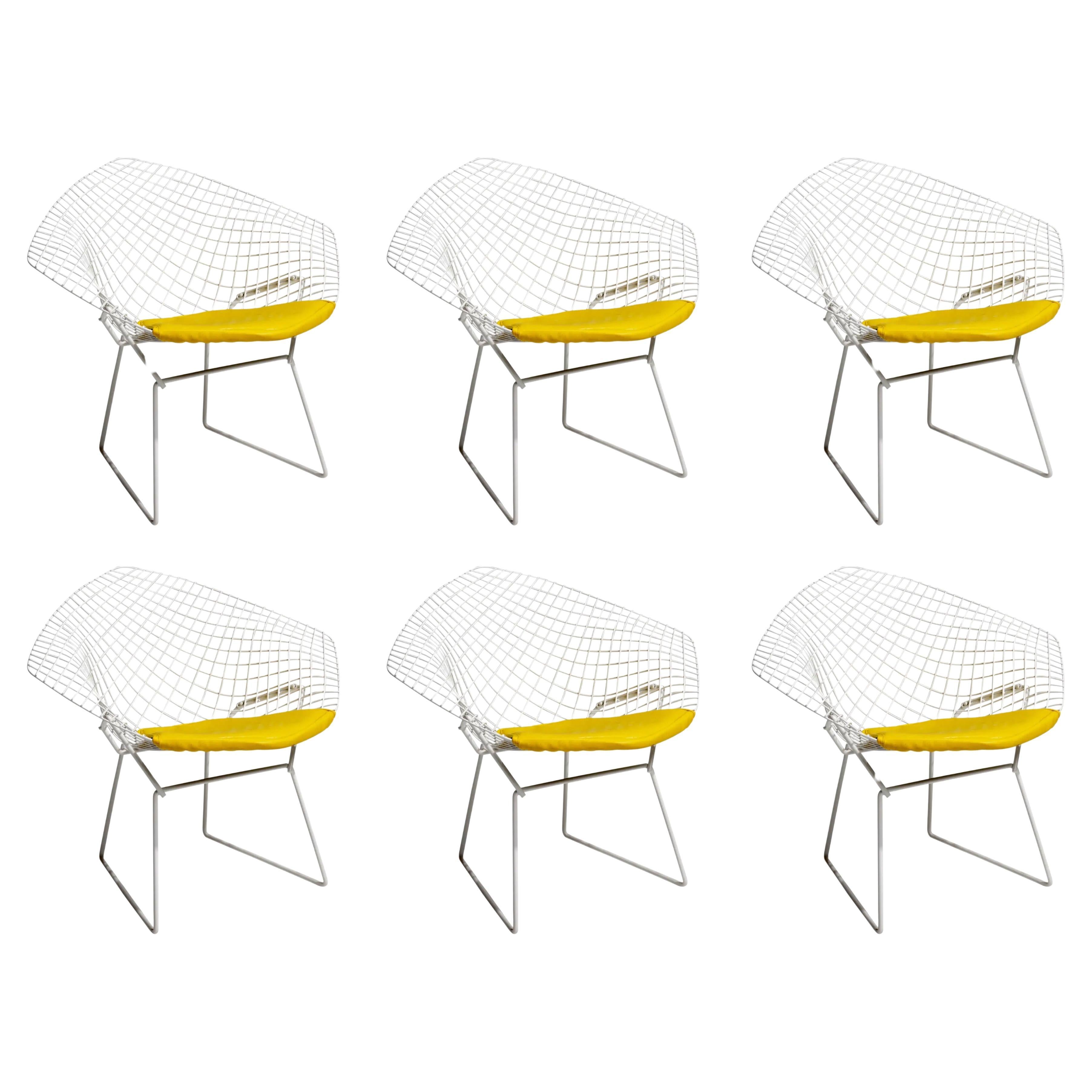 6 Bertoia for Knoll White Metal "Diamond" Chairs For Sale