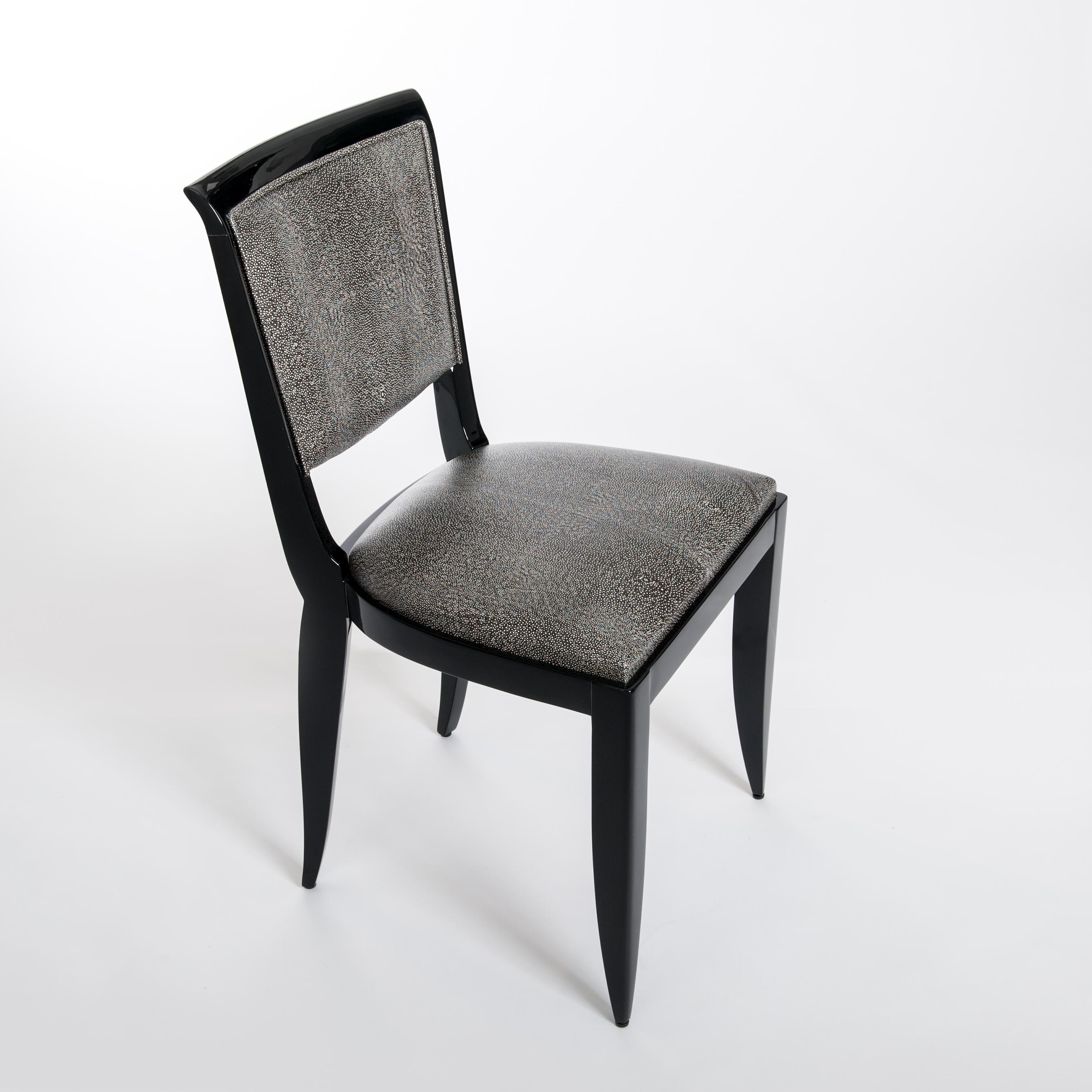 French 6 Black Art Déco Dining Room Chairs Black-White Raydesign Colored Leather 1930s For Sale
