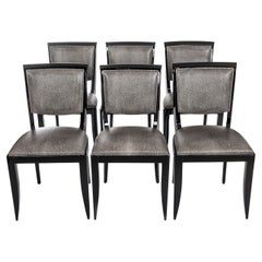 Antique 6 Black Art Déco Dining Room Chairs Black-White Raydesign Colored Leather 1930s