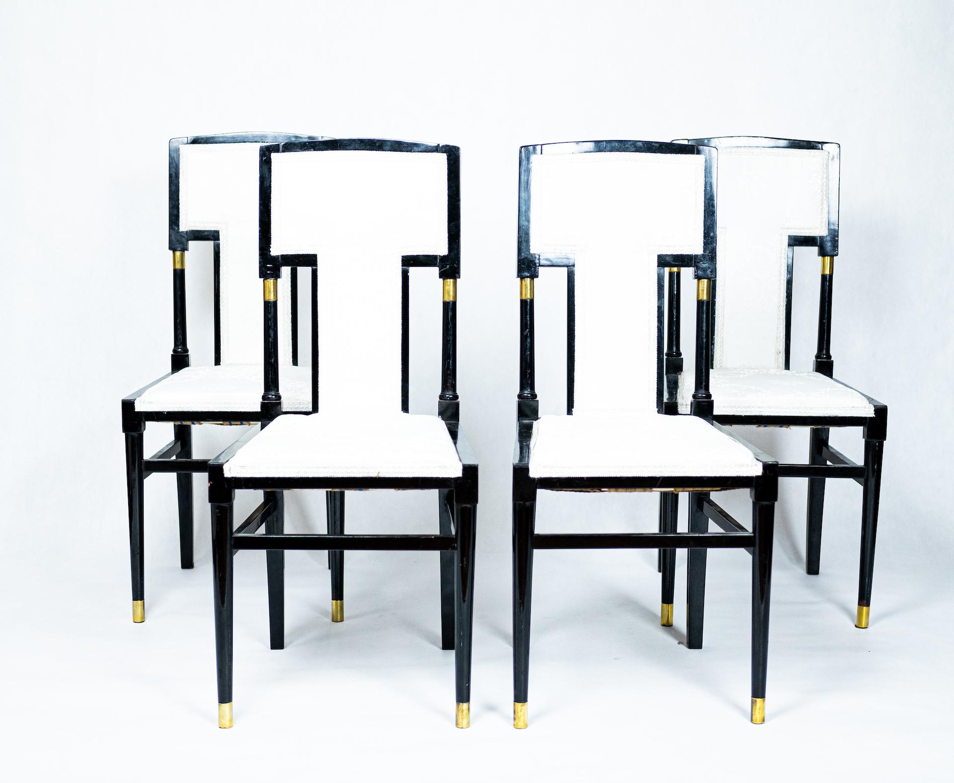Brass 6 black Diningroom Chairs in the Style of Art Nouveau For Sale