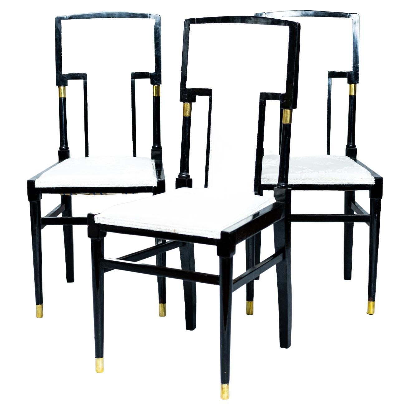 6 black Diningroom Chairs in the Style of Art Nouveau For Sale