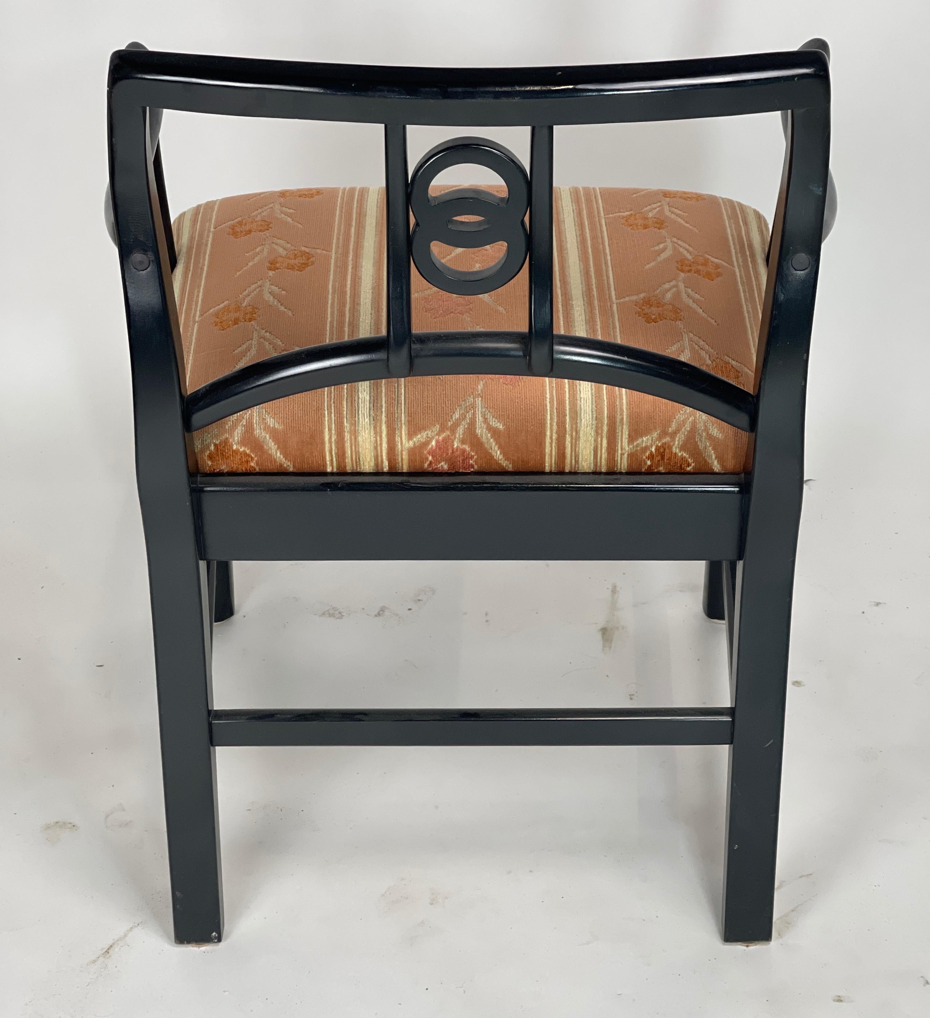 6 Black Lacquered Michael Taylor for Baker Dining Chairs w. Interlocking Circle  For Sale 1