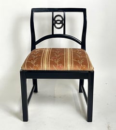 6 Black Lacquered Michael Taylor for Baker Dining Chairs w. Interlocking Circle