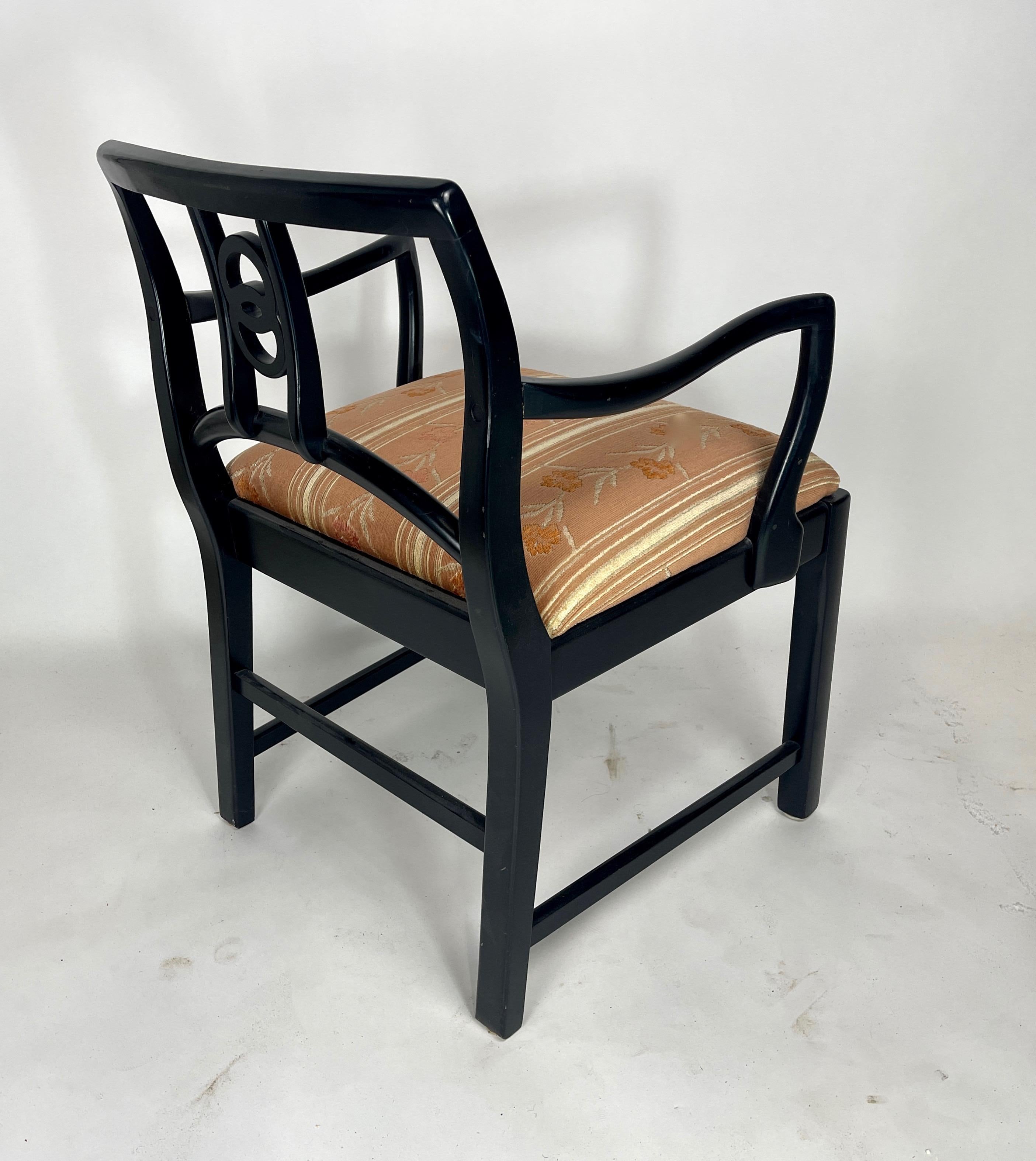Mid-20th Century 6 Black Lacquered Michael Taylor for Baker Dining Chairs w. Interlocking Circle  For Sale