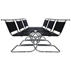 Retro 6 Black Leather and Chrome Mies van der Rohe MR10 Chairs for Knoll International