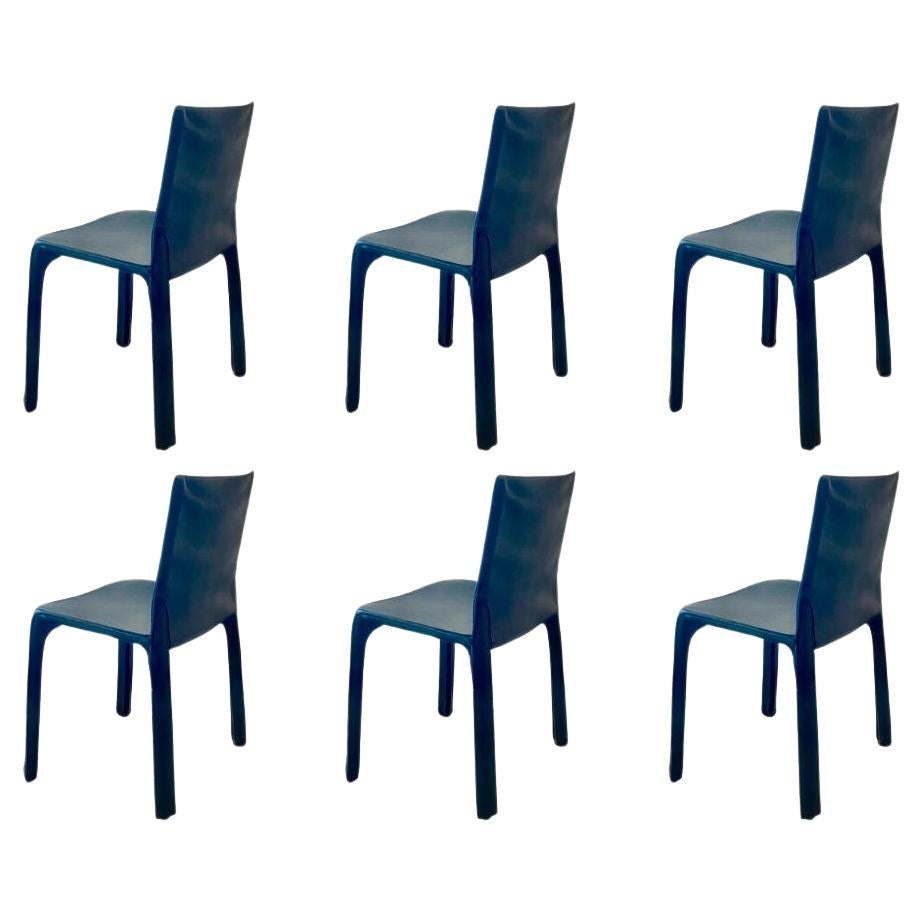 (6) Chaises Mario Bellini Cab 412 en cuir noir en vente