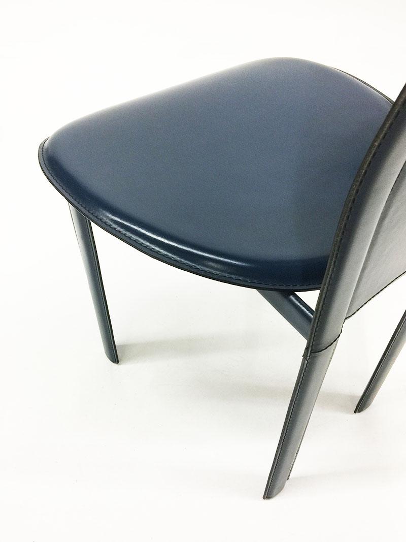 20th Century 6 Blue leather dining chairs 