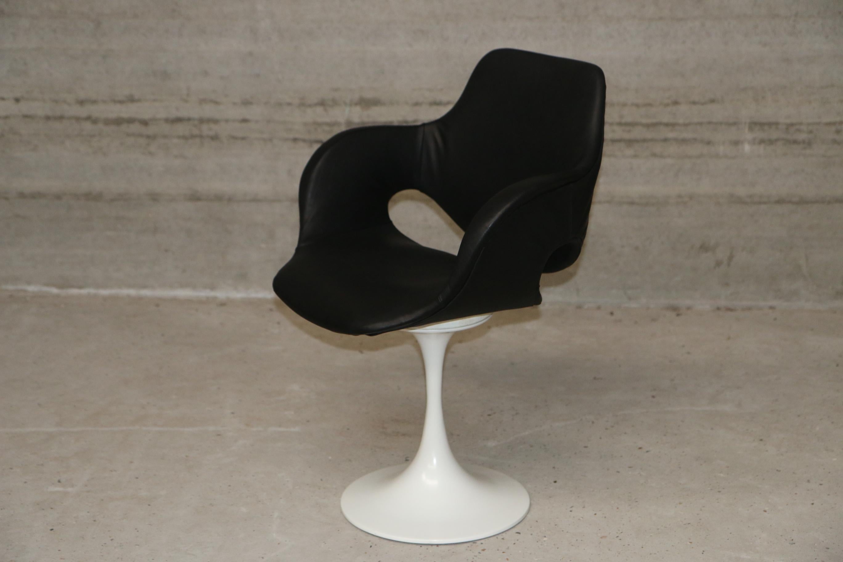 Space Age 6 Boris Tabacoff Armchairs Re-Upholstered in Full Grain Black Leather For Sale
