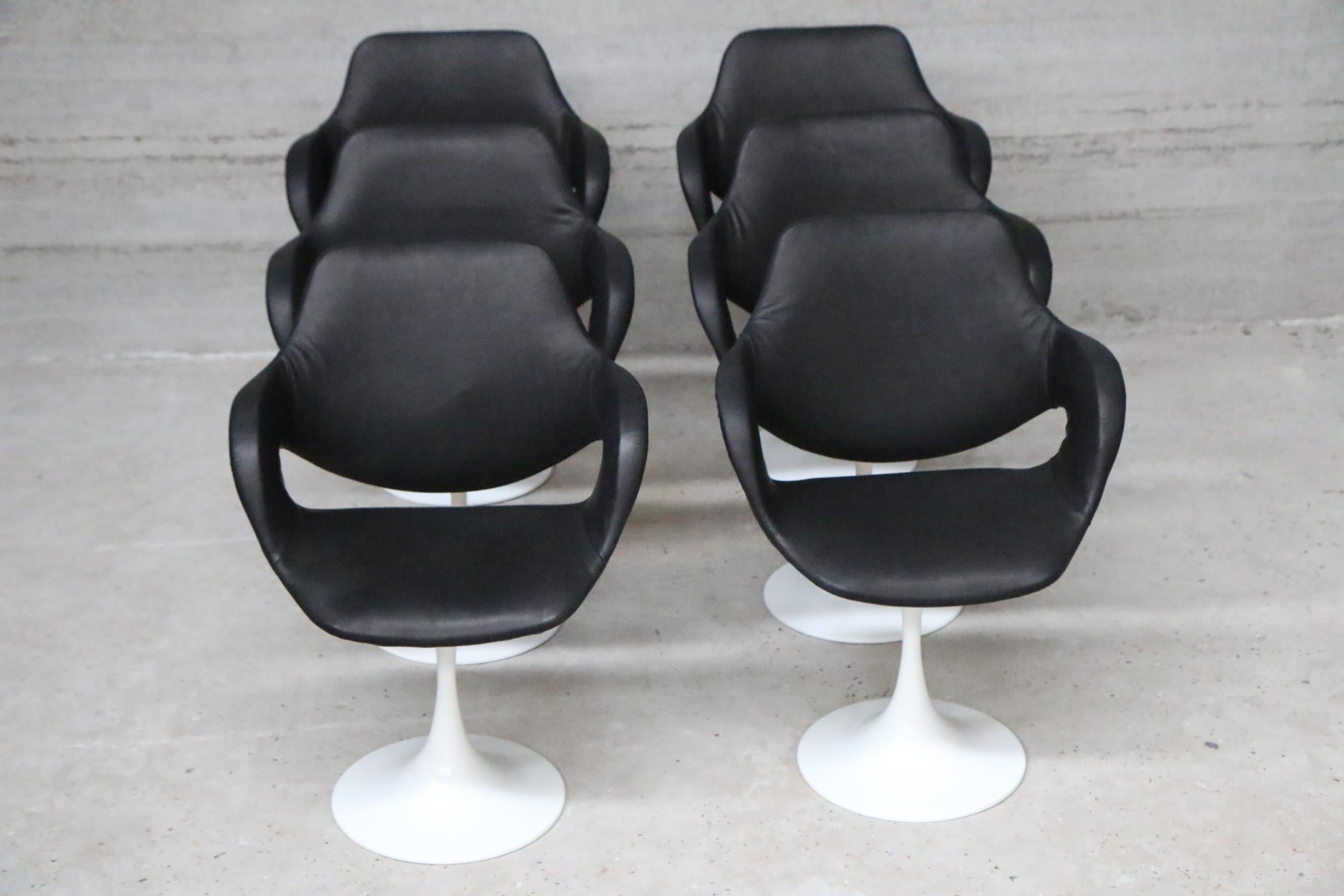 6 Boris Tabacoff Armchairs Re-Upholstered in Full Grain Black Leather For Sale 1