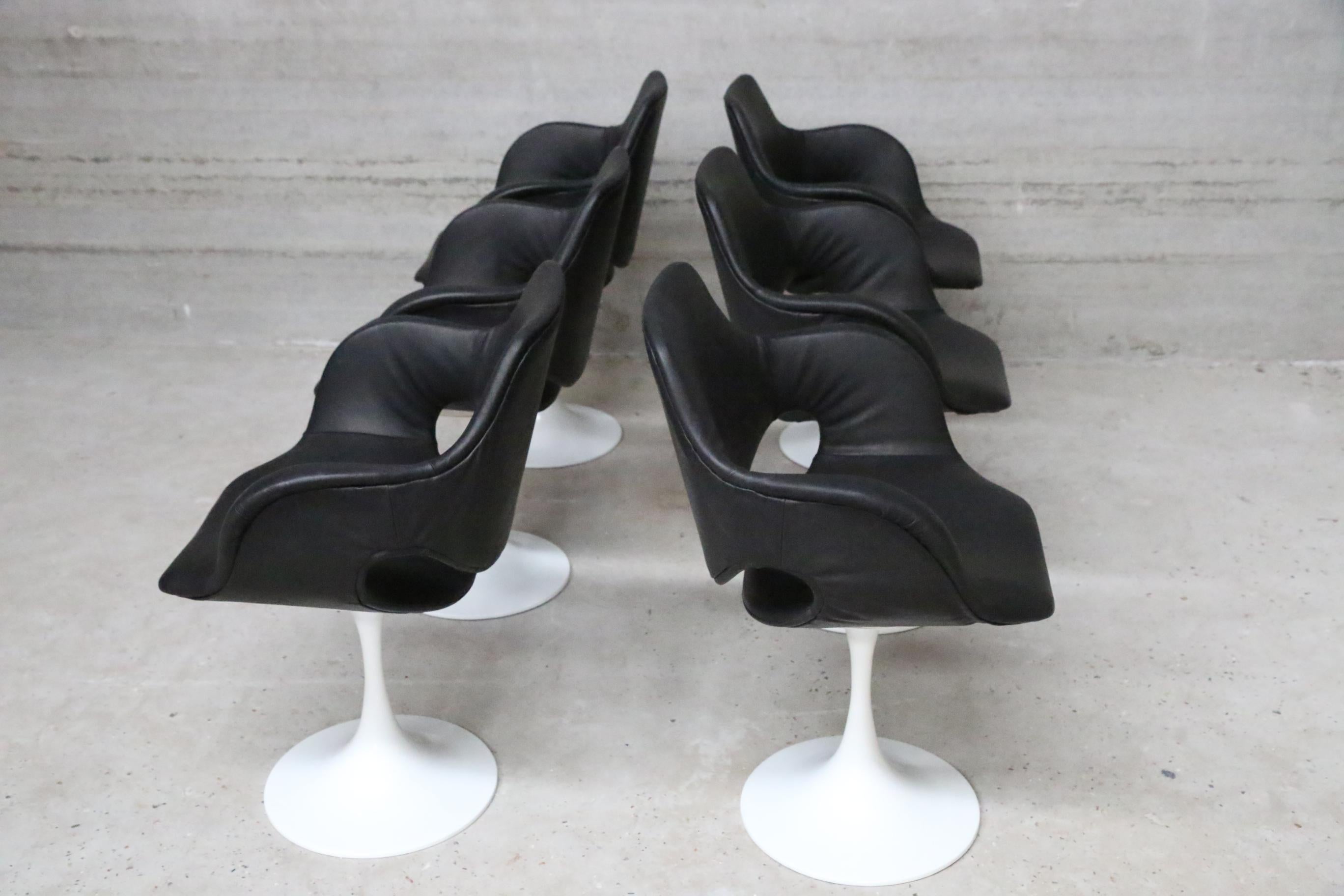 6 Boris Tabacoff Armchairs Re-Upholstered in Full Grain Black Leather For Sale 2