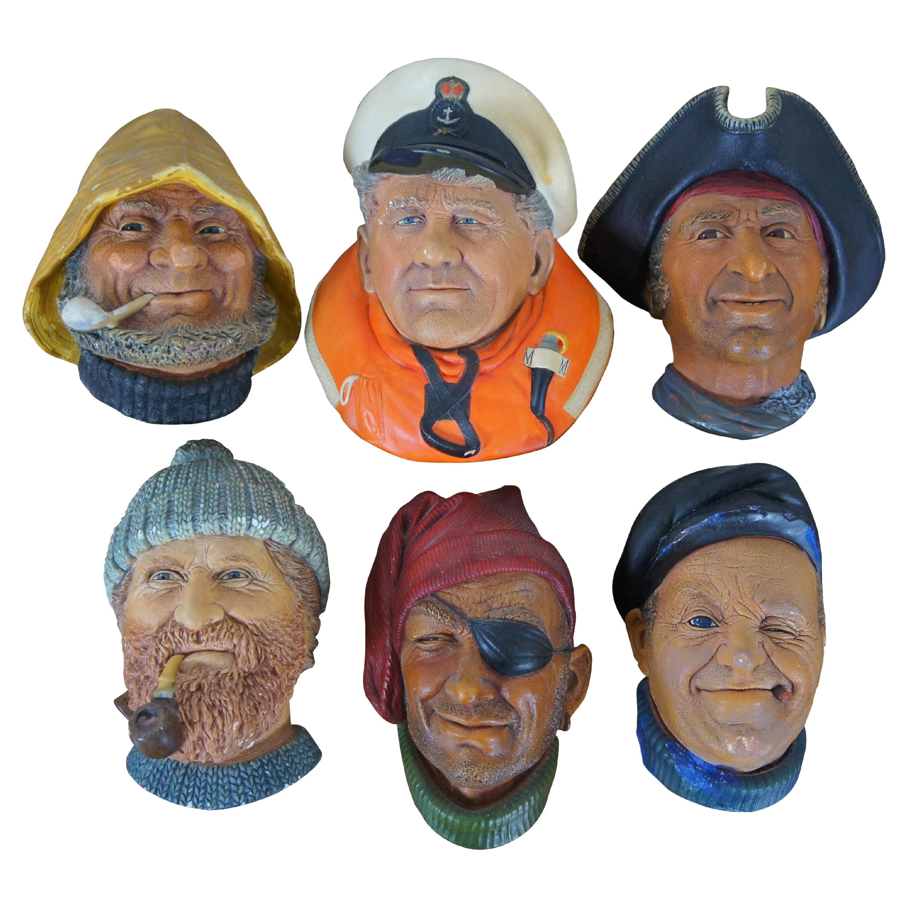 6 Bossons England Chalkware Nautical Maritime Sailors Seamen Head Busts 