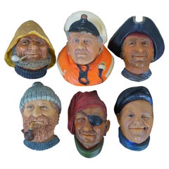 Vintage 6 Bossons England Chalkware Nautical Maritime Sailors Seamen Head Busts 