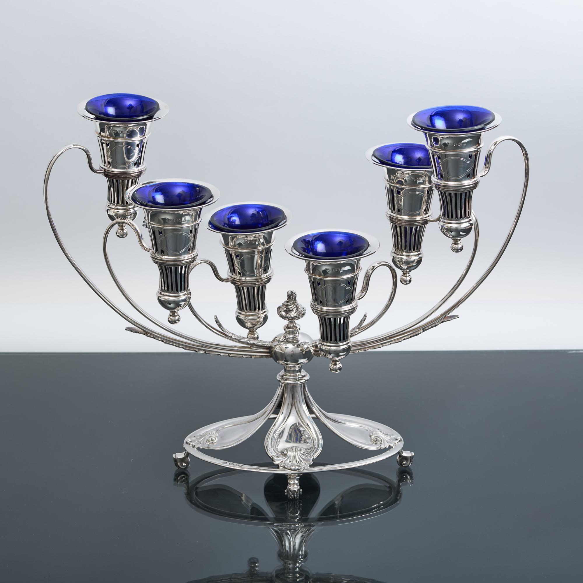 Édouardien Vase à fleurs à 6 branches en argent ancien épergne en vente