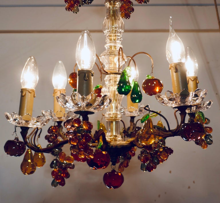 6 Branch Chandelier Hung with Colored Crystal Fruits, Grapes, Apples and Pears 6 Branch Chandelier Hung with Colored Crystal Fruits, Grapes, Apples and Pears