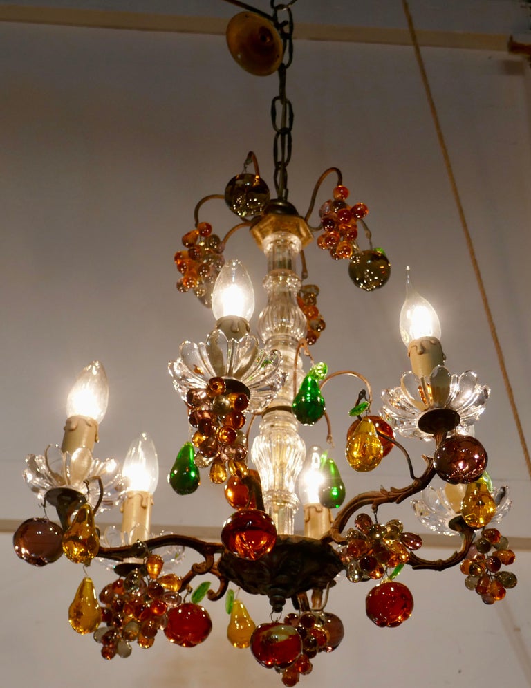 6 Branch Chandelier Hung with Colored Crystal Fruits, Grapes, Apples and Pears 6 Branch Chandelier Hung with Colored Crystal Fruits, Grapes, Apples and Pears