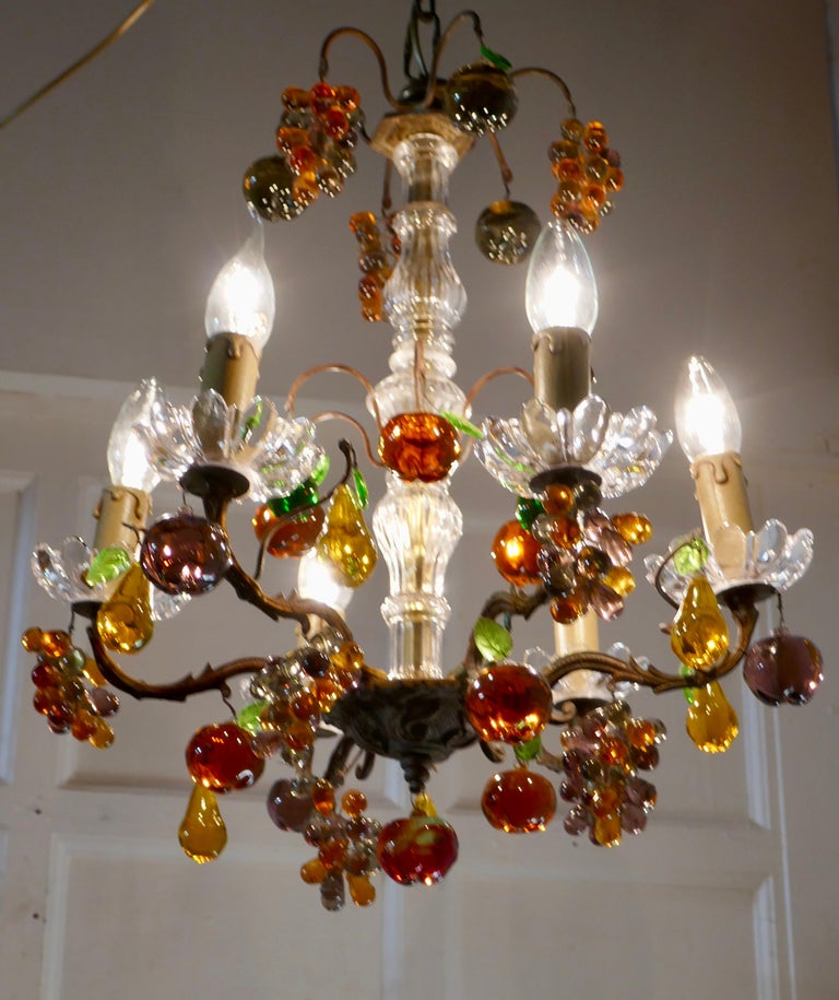 6 Branch Chandelier Hung with Colored Crystal Fruits, Grapes, Apples and Pears 6 Branch Chandelier Hung with Colored Crystal Fruits, Grapes, Apples and Pears