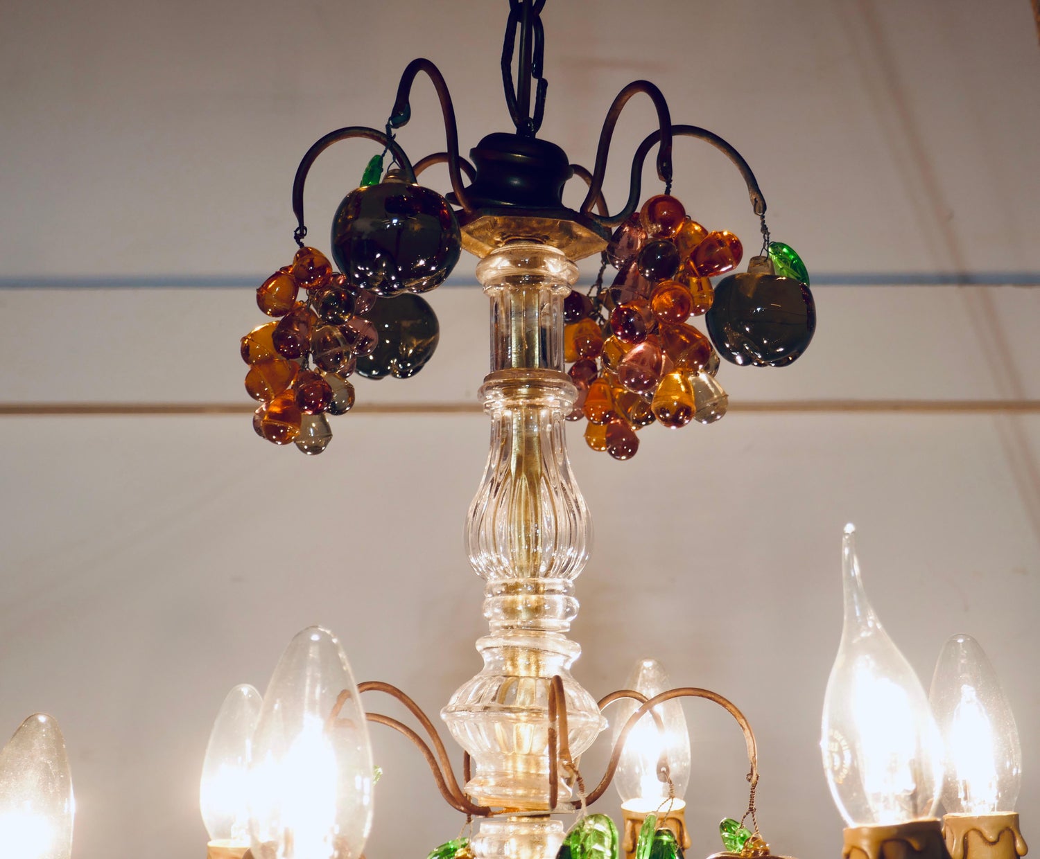 6 Branch Chandelier Hung with Colored Crystal Fruits, Grapes, Apples and Pears 6 Branch Chandelier Hung with Colored Crystal Fruits, Grapes, Apples and Pears