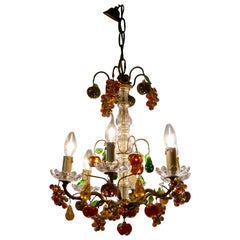 6 Branch Chandelier Hung with Colored Crystal Fruits, Grapes, Apples and Pears