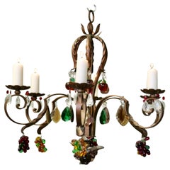 6 Branch Iron Candelier Hung with Coloured Crystal Fruits