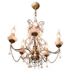 6 Branch Pink Venetian Art Deco Chandelier