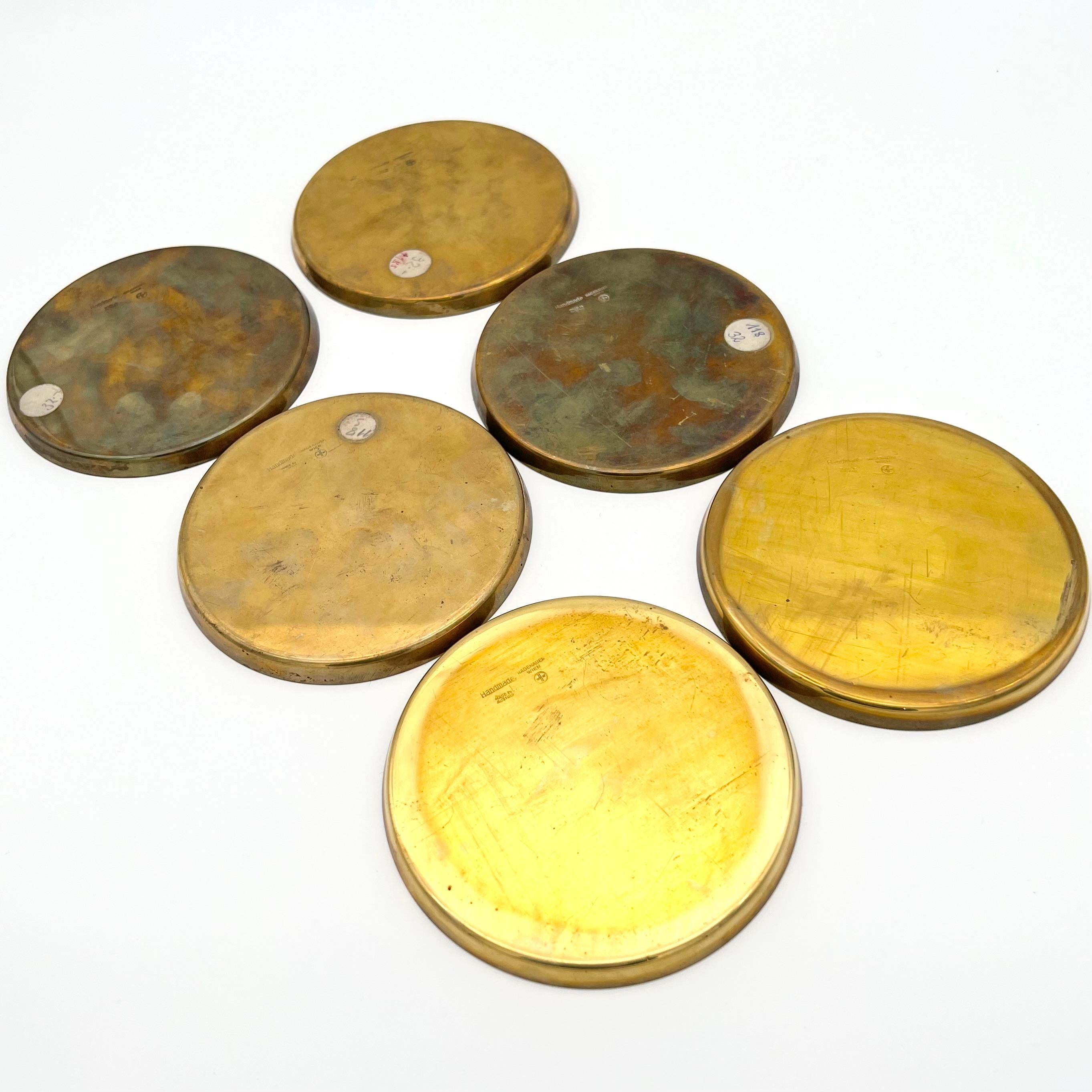6 Brass Coasters by Hagenauer, 1950s In Excellent Condition In Vienna, AT