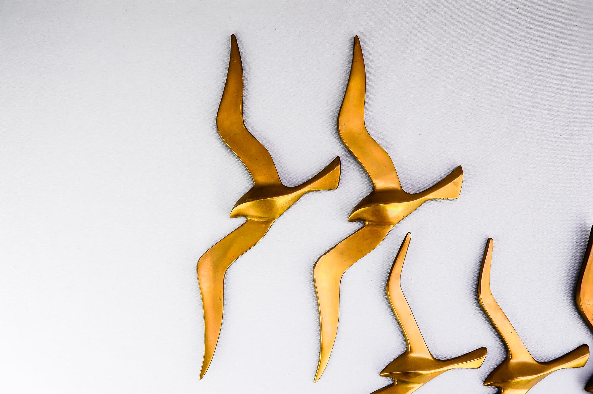 Mid-Century Modern 6 Brass Wall Mounted Seagulls, Austria, 1960s