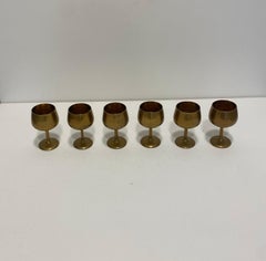 6 Brass Wine Table Goblets Decorative Hollywood Regency Vintage 1960s Candle