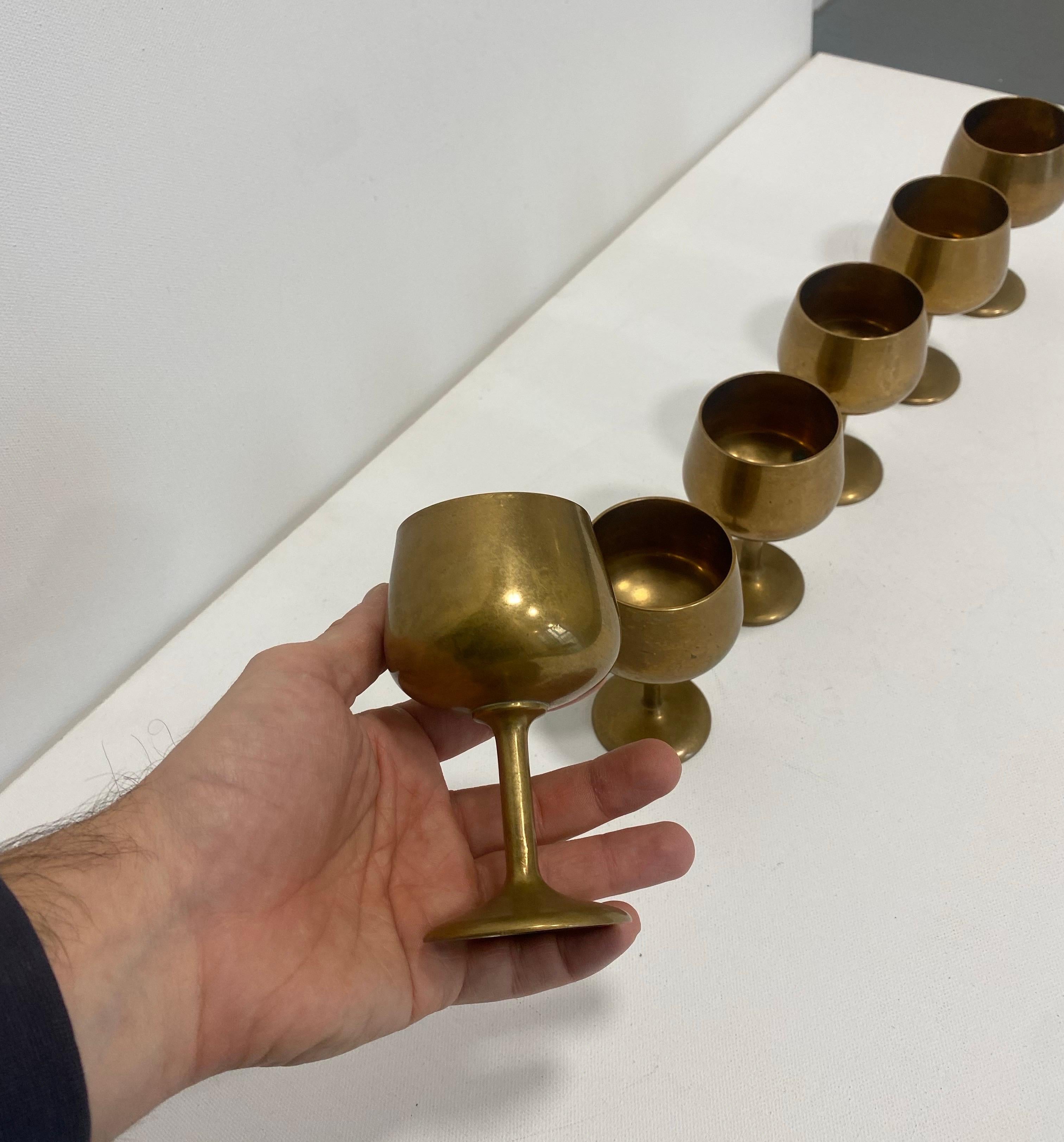 Mid-20th Century 6 Brass Wine Table Goblets Decorative Hollywood Regency Vintage 1960s Candle For Sale