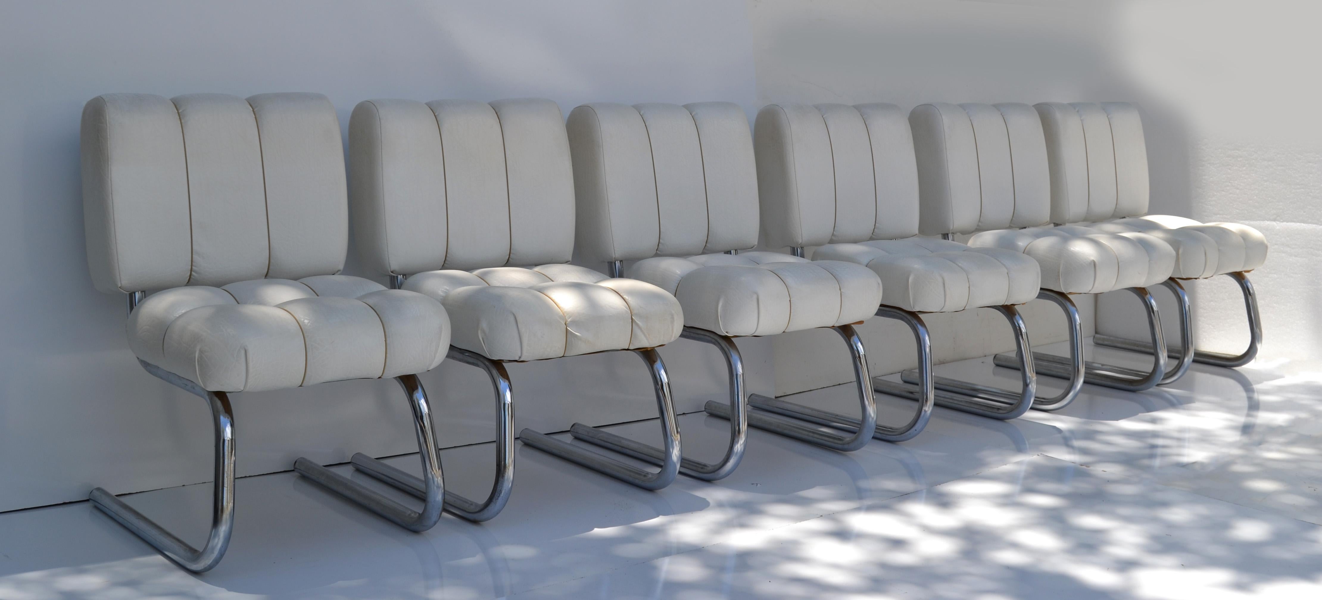 Mid-Century Modern 6 chaises de salle à manger en porte-à-faux chromées Brody Seating Company, États-Unis, de style mi-siècle moderne en vente
