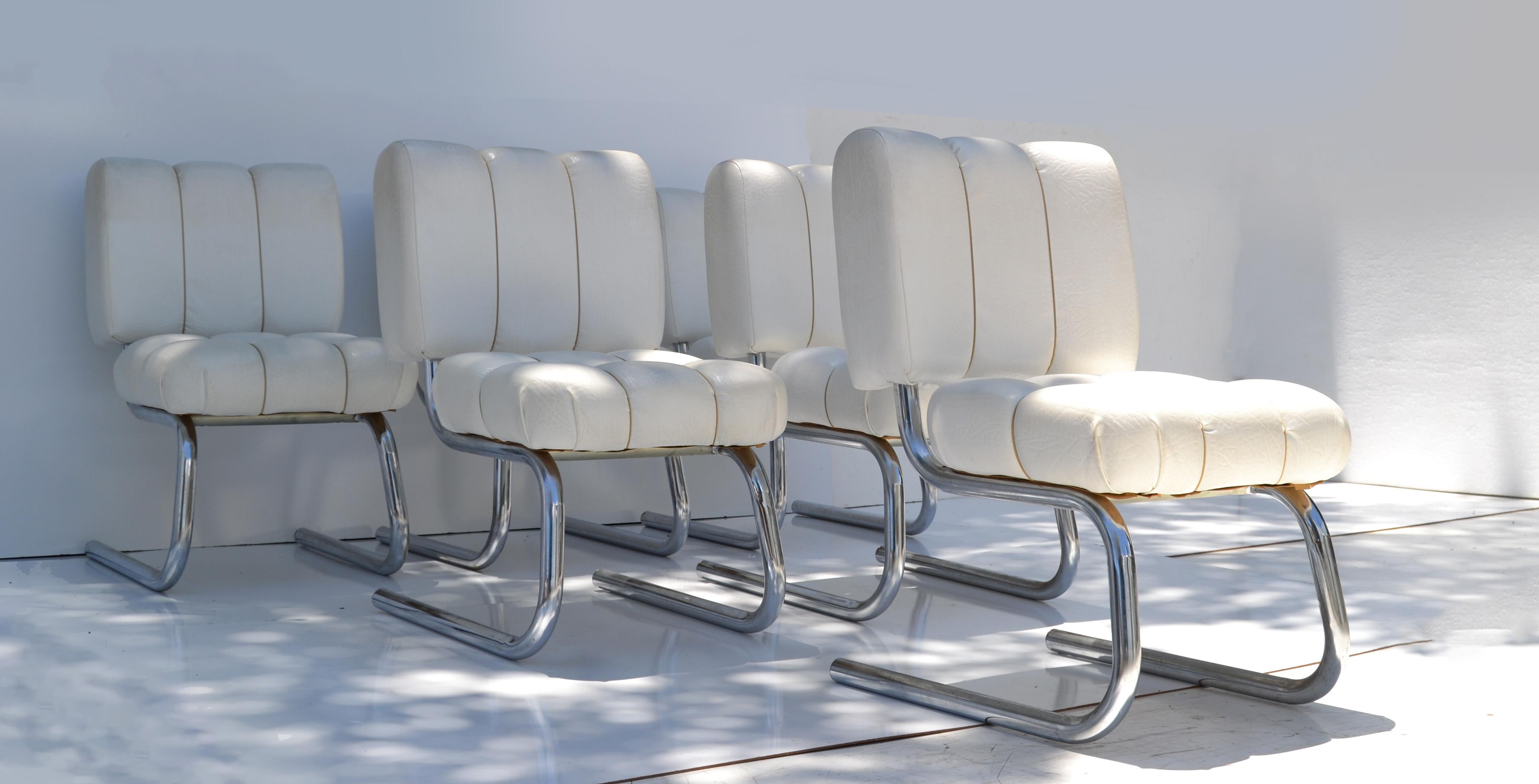 Poli 6 chaises de salle à manger en porte-à-faux chromées Brody Seating Company, États-Unis, de style mi-siècle moderne en vente