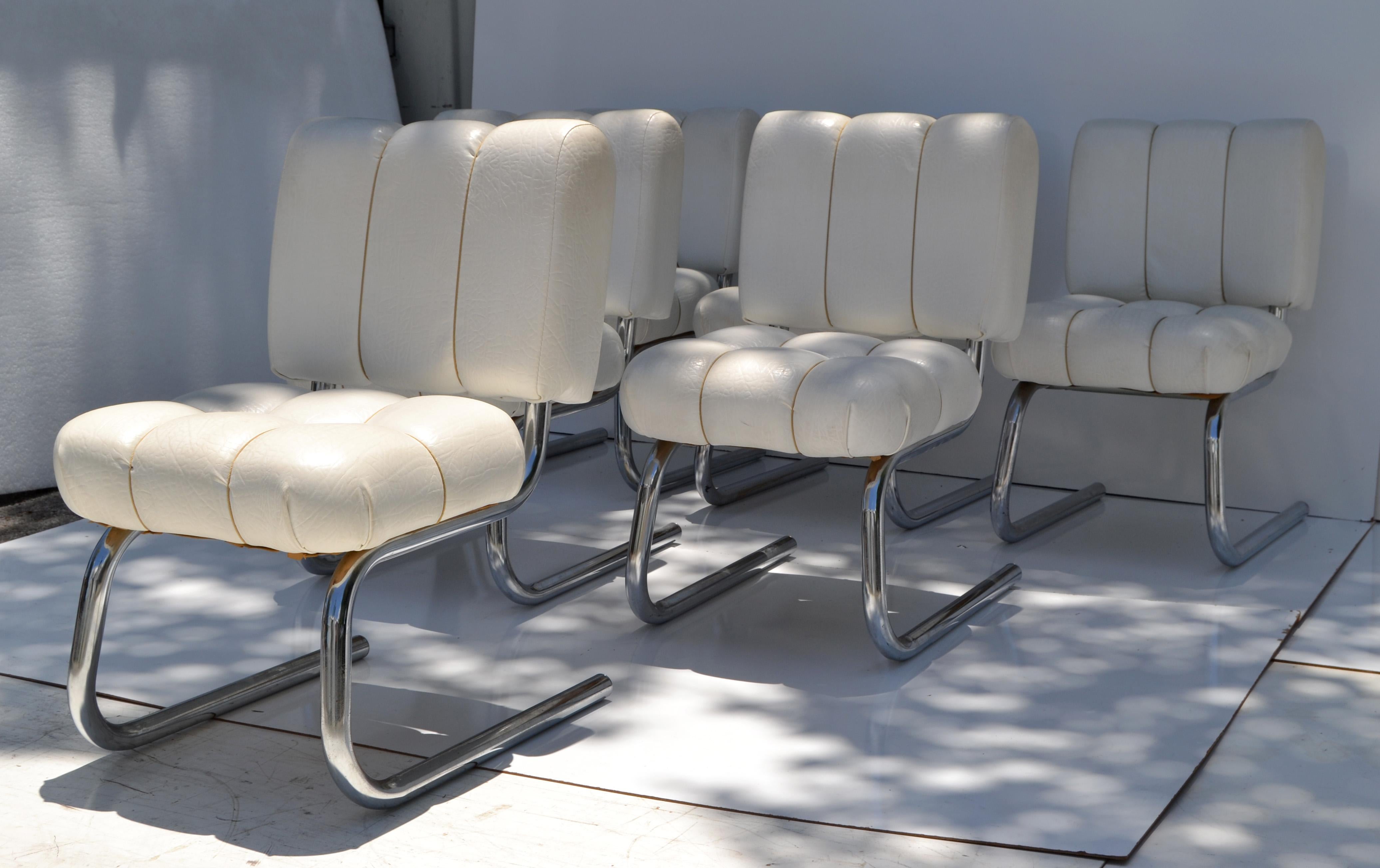 6 chaises de salle à manger en porte-à-faux chromées Brody Seating Company, États-Unis, de style mi-siècle moderne Bon état - En vente à Miami, FL