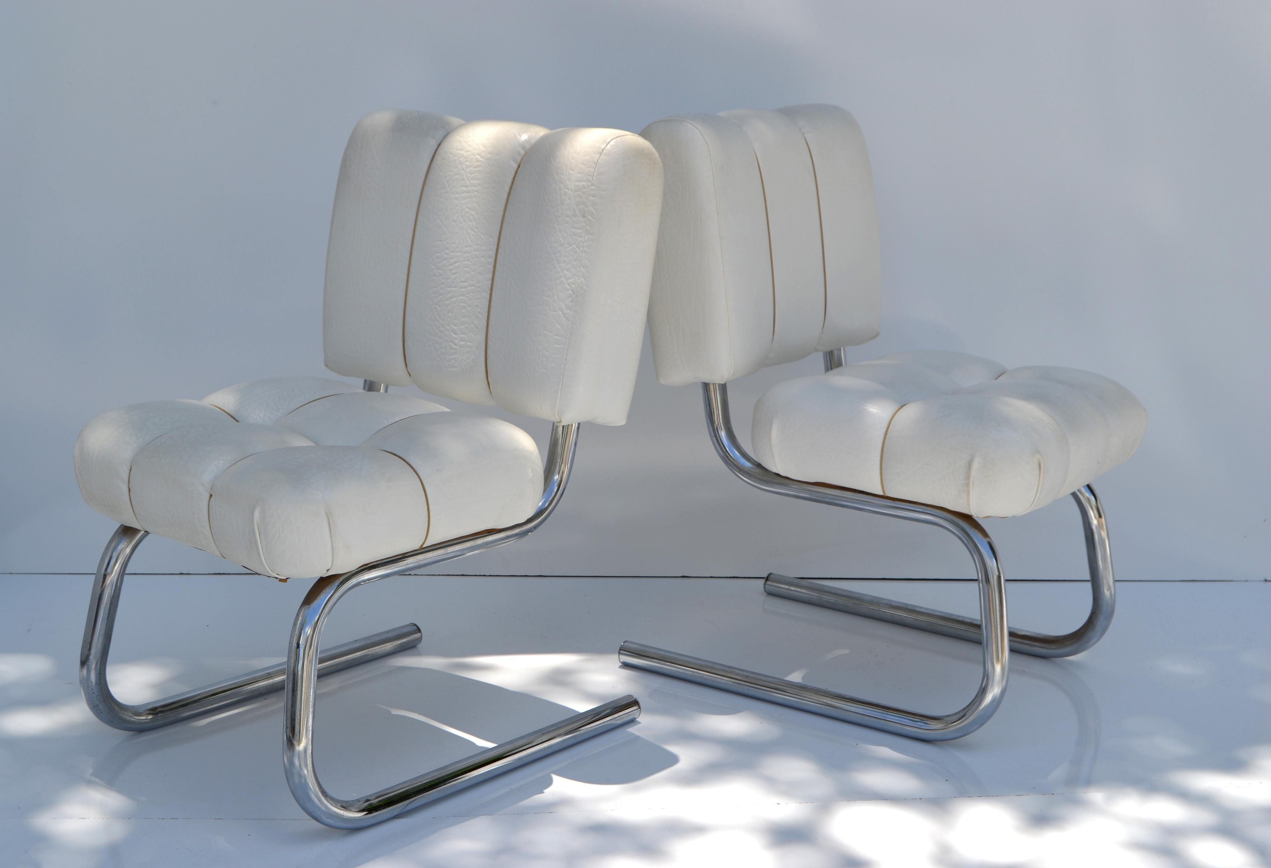 6 Brody Seating Company USA Freitragende Esszimmerstühle aus Chrom, Moderne der Mitte des Jahrhunderts (Kunstleder) im Angebot