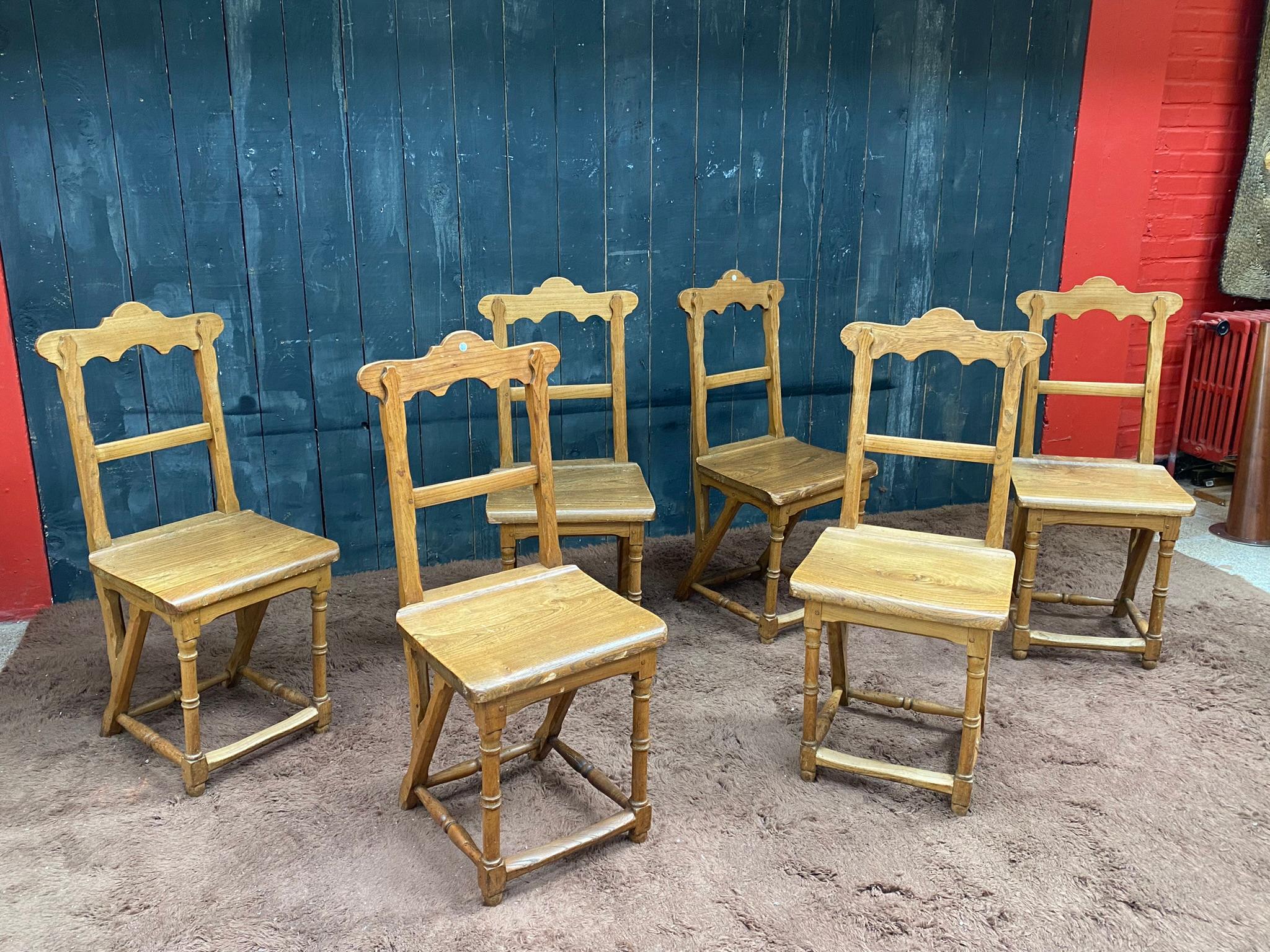 Elm 6 Mountain Chairs, in ELM, circa 1900 For Sale