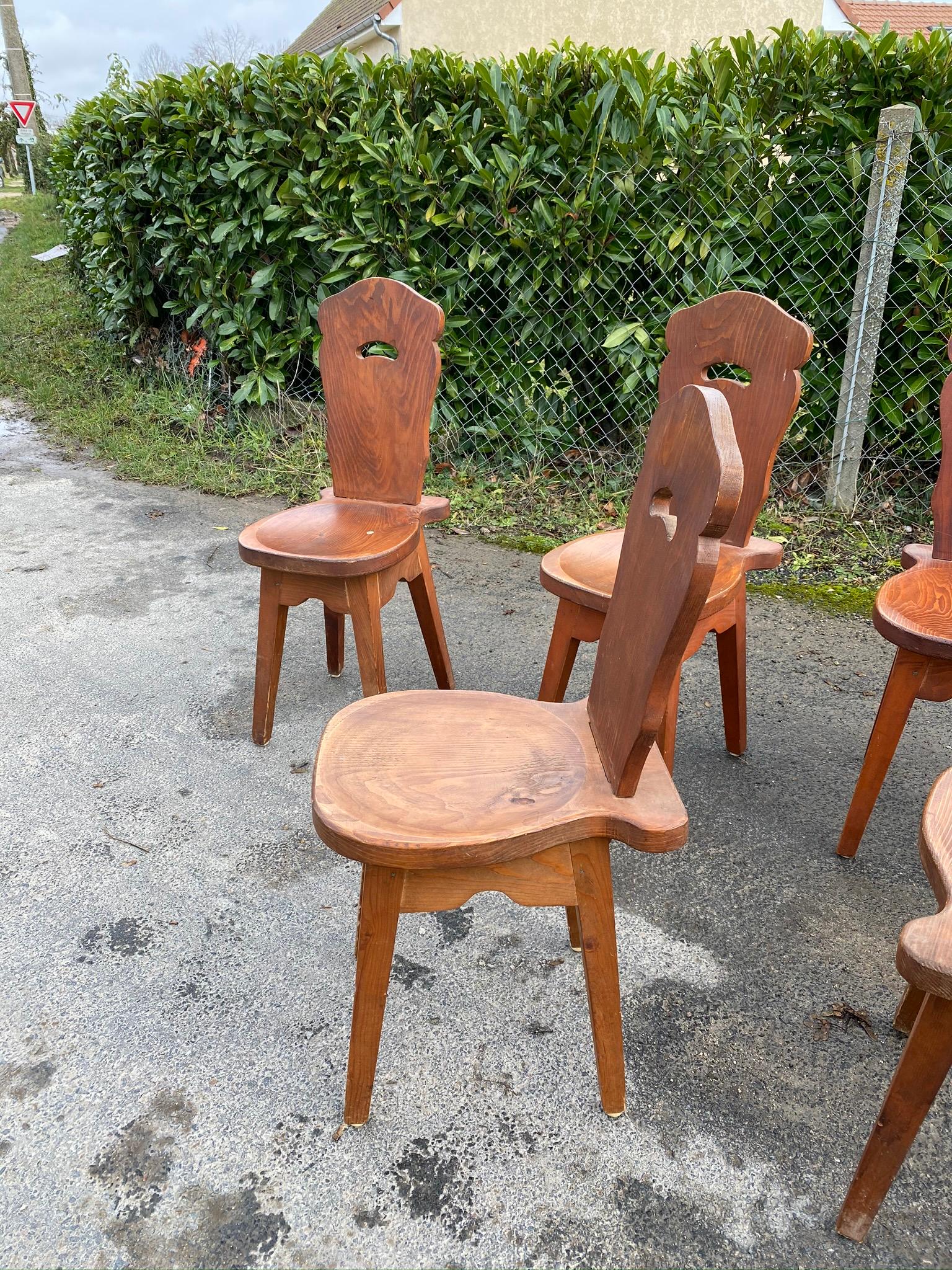 6 brutalistische Bergstühle aus Kiefernholz, um 1950 im Angebot 7