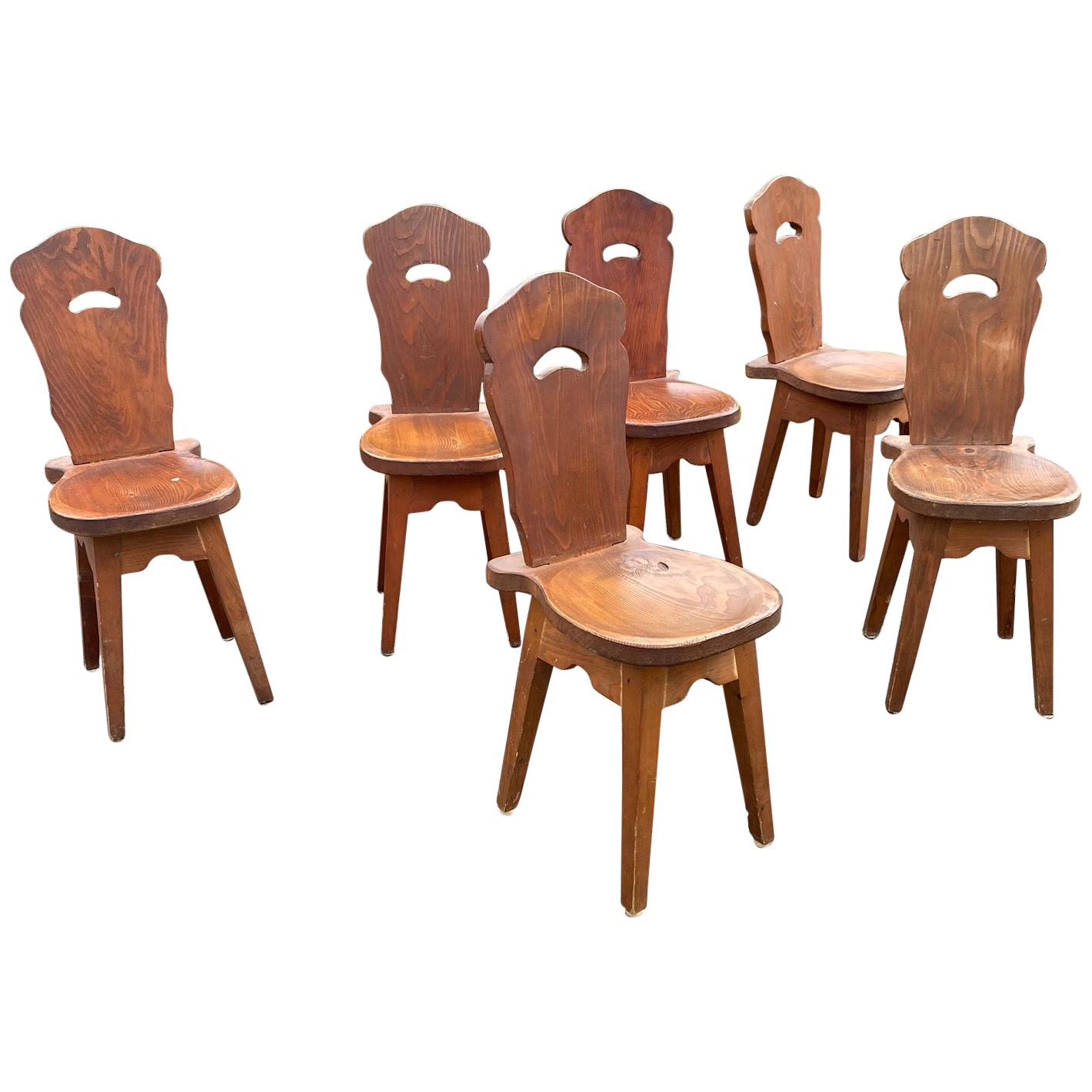 6 Brutalist Mountain Chairs, in Pine circa 1950