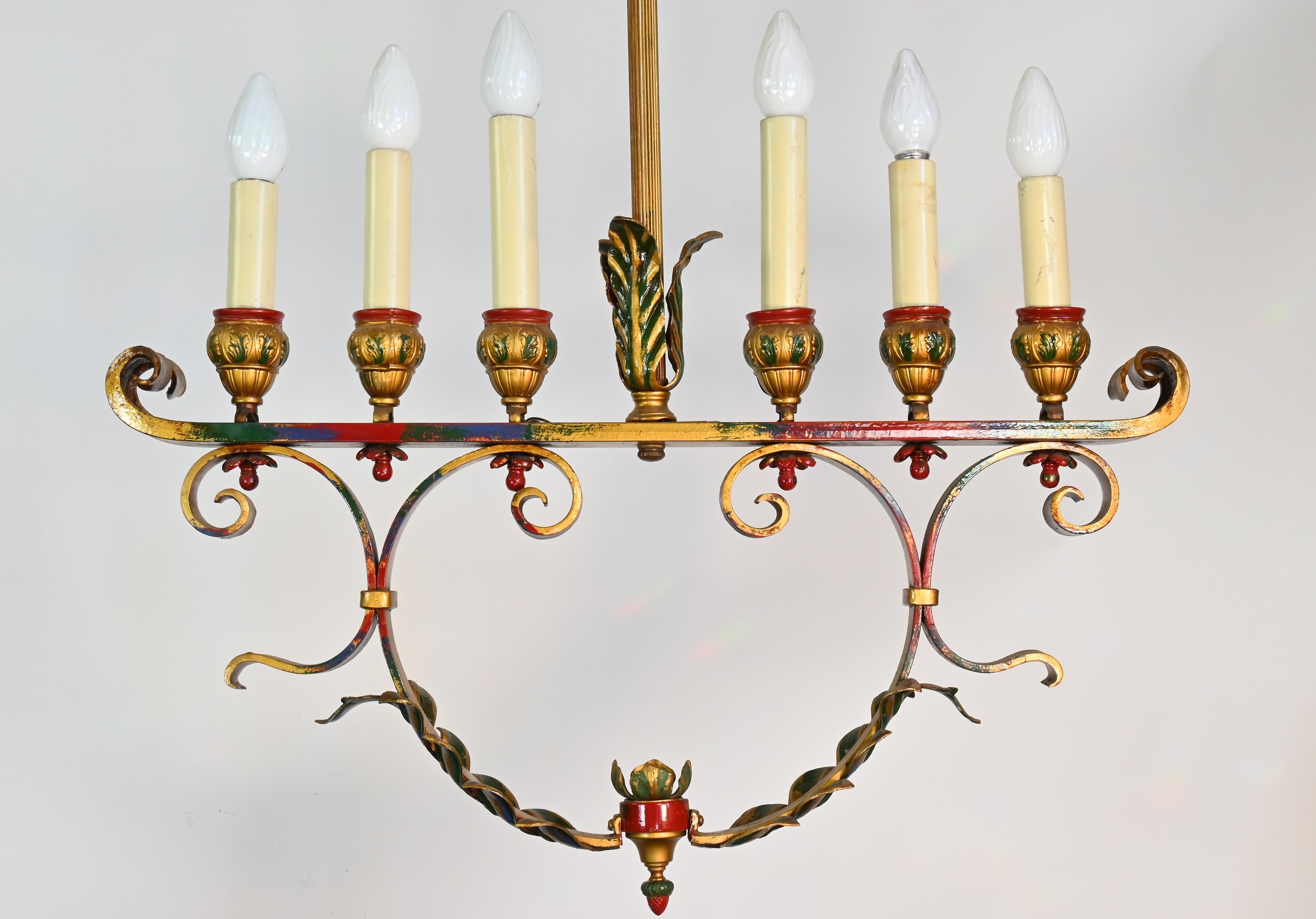 American 6 Candle Polychrome Pendant For Sale