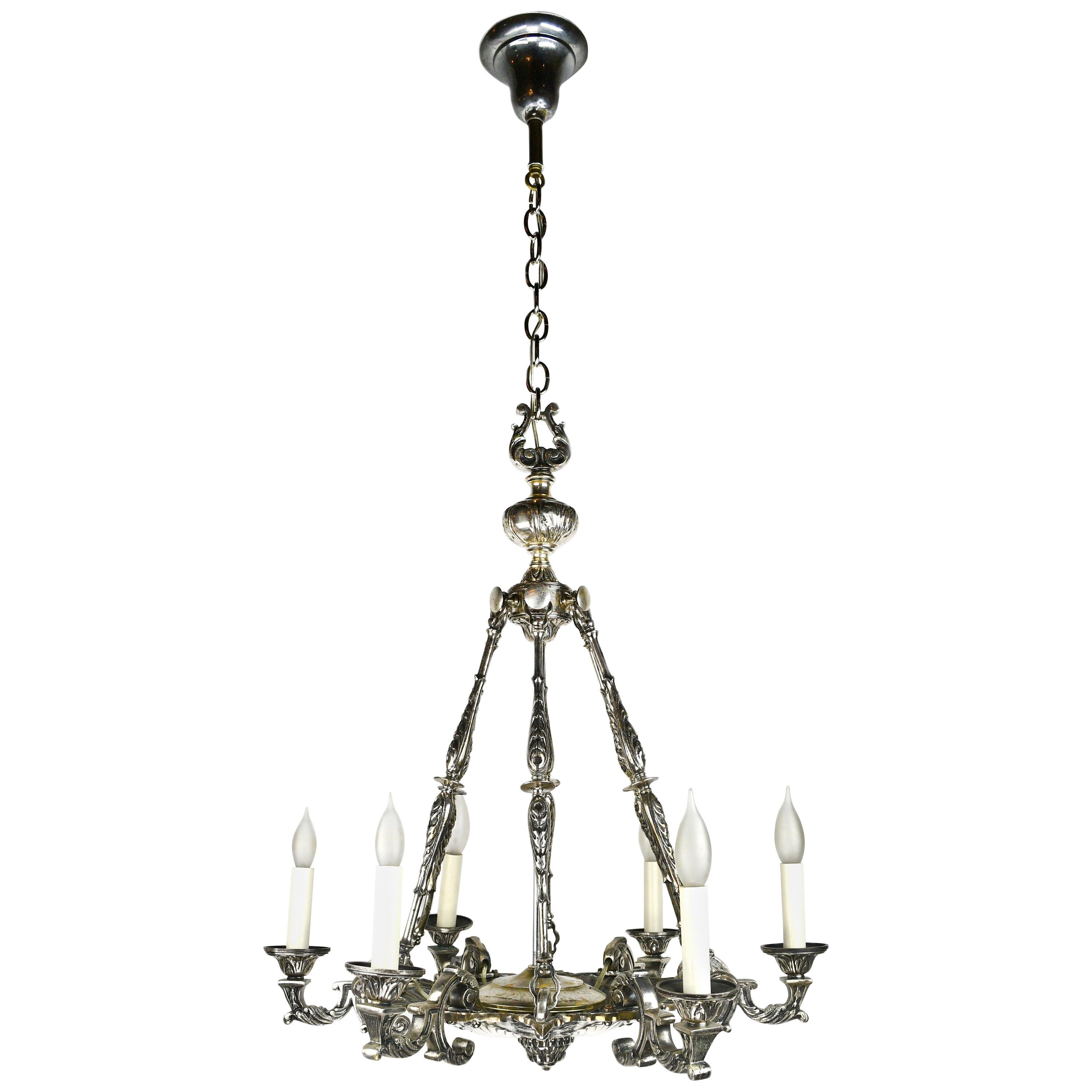6-Candle Silver Plated Chandelier For Sale