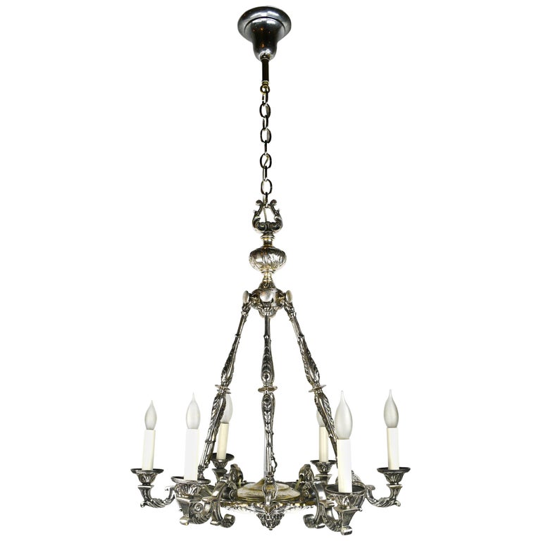 6Candle Silver Plated Chandelier For Sale at 1stDibs