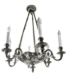 6-Candle Silver Plated Chandelier with Faces