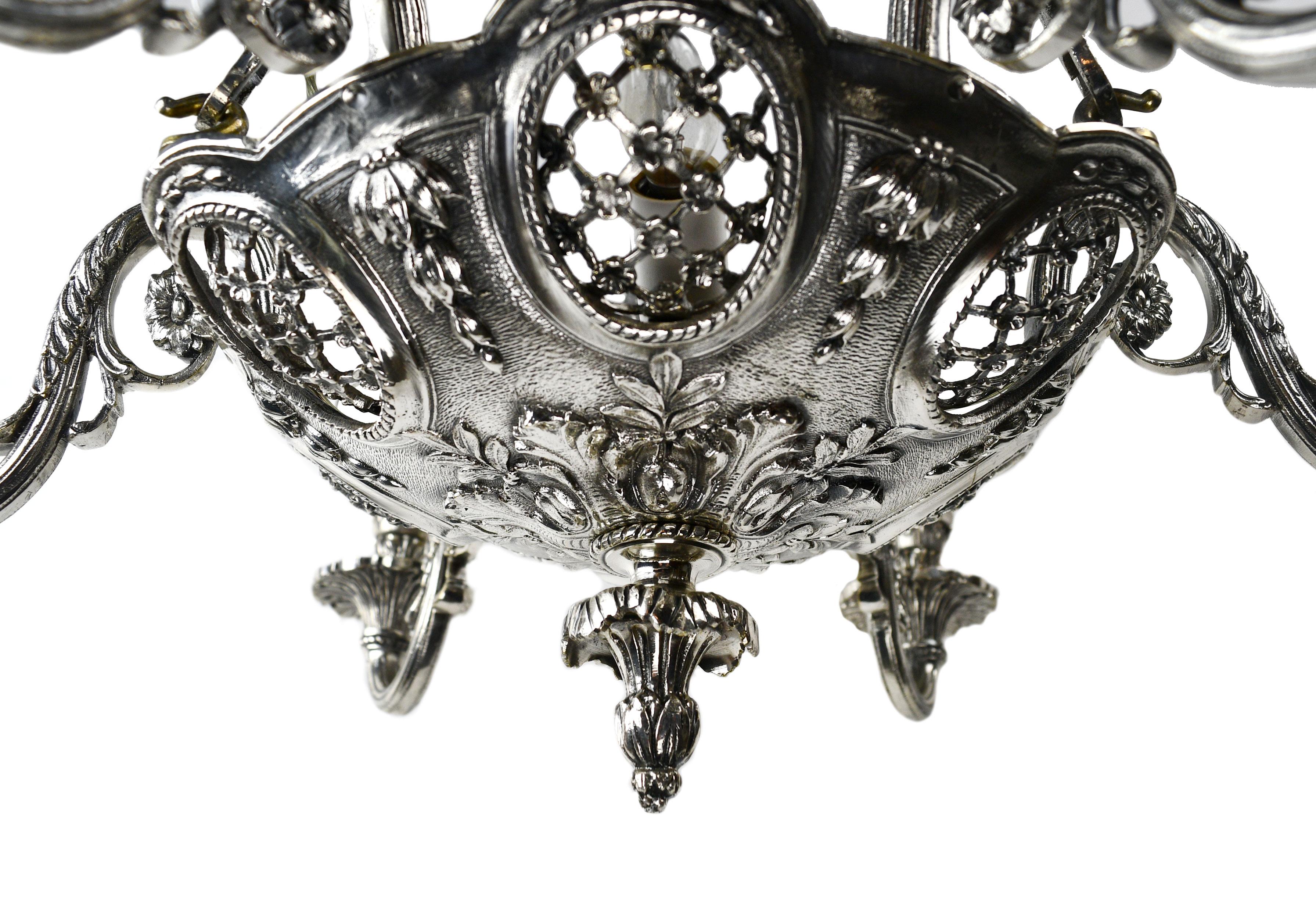 6-Candle Silver Plated Chandelier with Faces In Good Condition For Sale In Minneapolis, MN