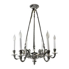 6-Candle Silver Plated Chandelier with Faces