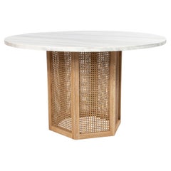 6 Cane and White Marble Round Center Tables