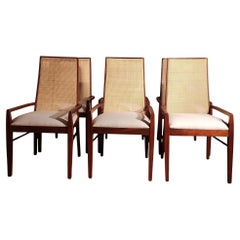 6 Jack Cartwright-Esszimmerstühle aus Nussbaumholz mit Rohrgeflecht für Gründer, 1960er Jahre