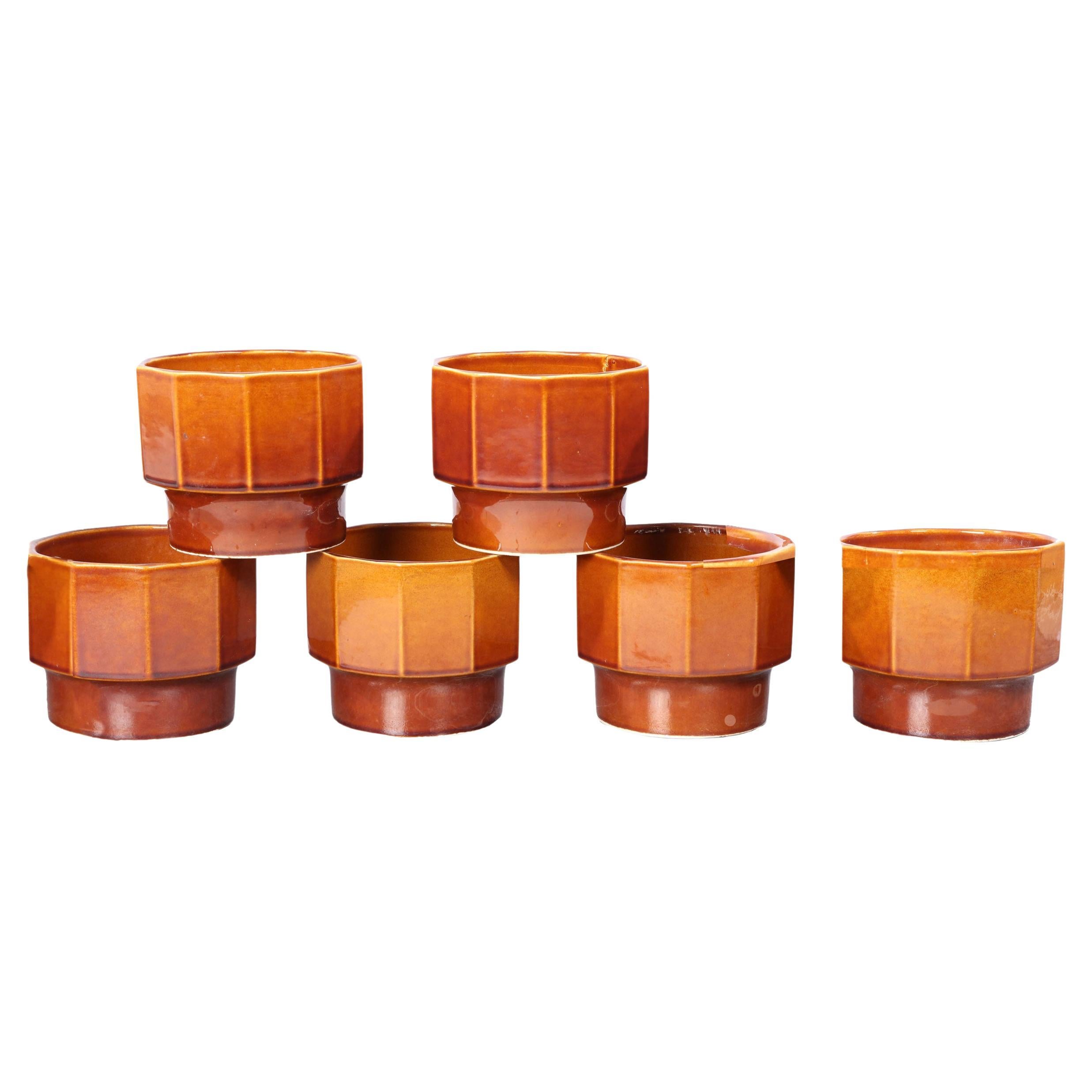 6 Macetas de gres marrón caramelo de Erik Hennix para Gustavsberg, 1985, Suecia