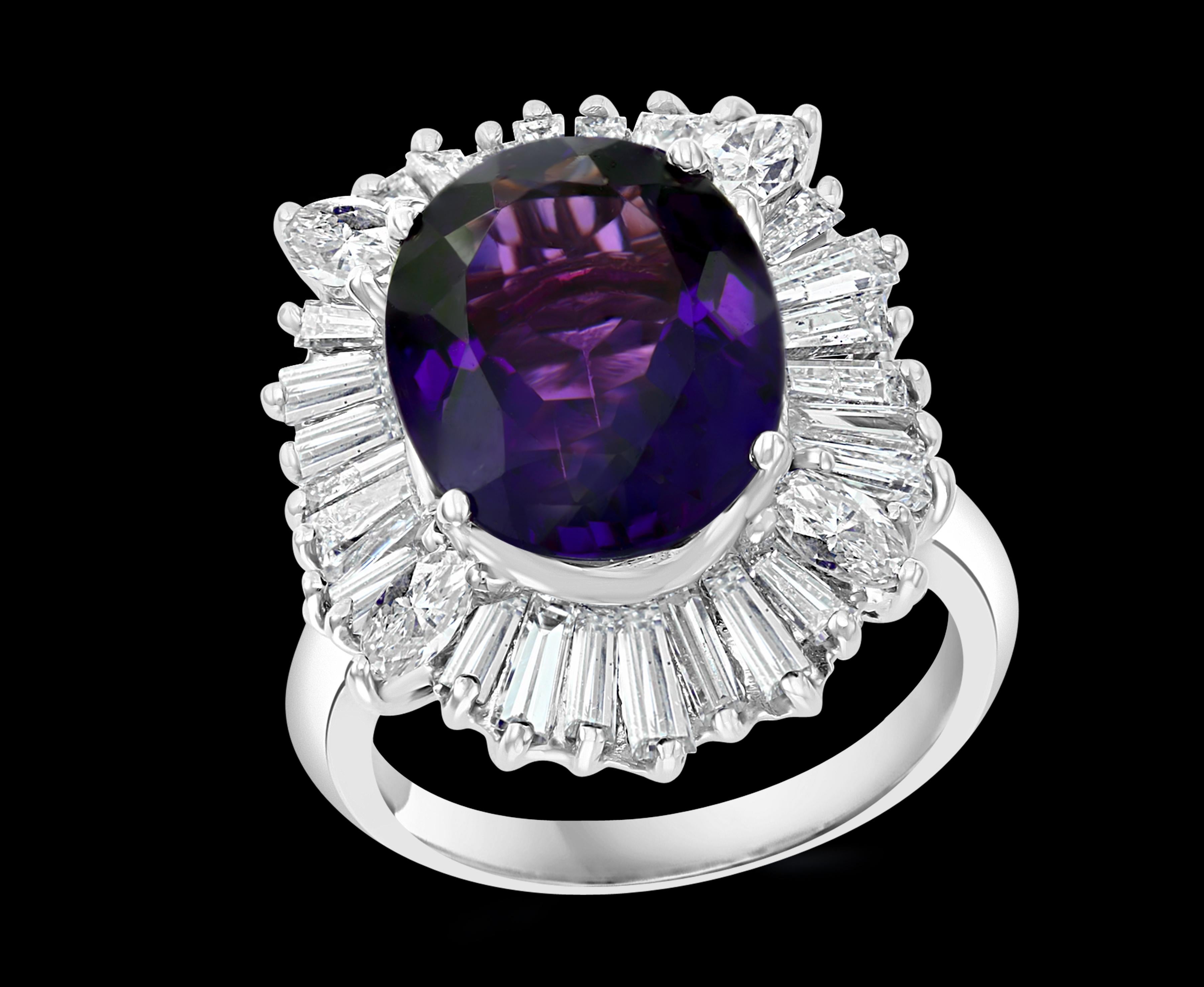 6 Carat Amethyst and  3.5 ct Diamond Cocktail /Engagement  Ballerina  Ring in 14 karat White  gold,Estate from 1970's

This ring  has a 6 carat of high quality Amethyst . Color and clarity is very nice
4 Marquise shape diamonds weighing  0.50 ct and