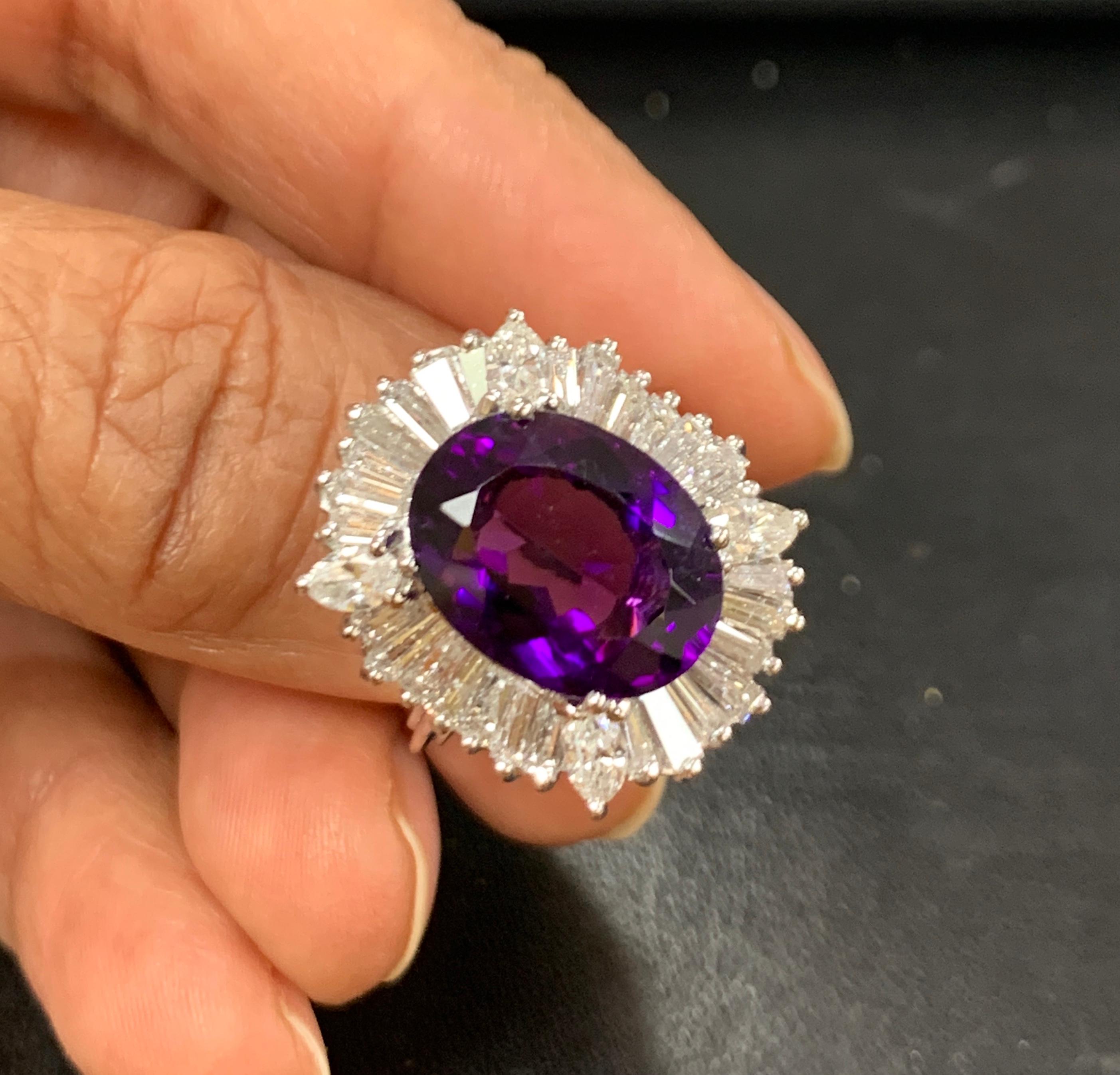 Women's 6 Carat Amethyst and 3.5 Carat Diamond Ballerina Ring 14 Karat White Gold, 1970s