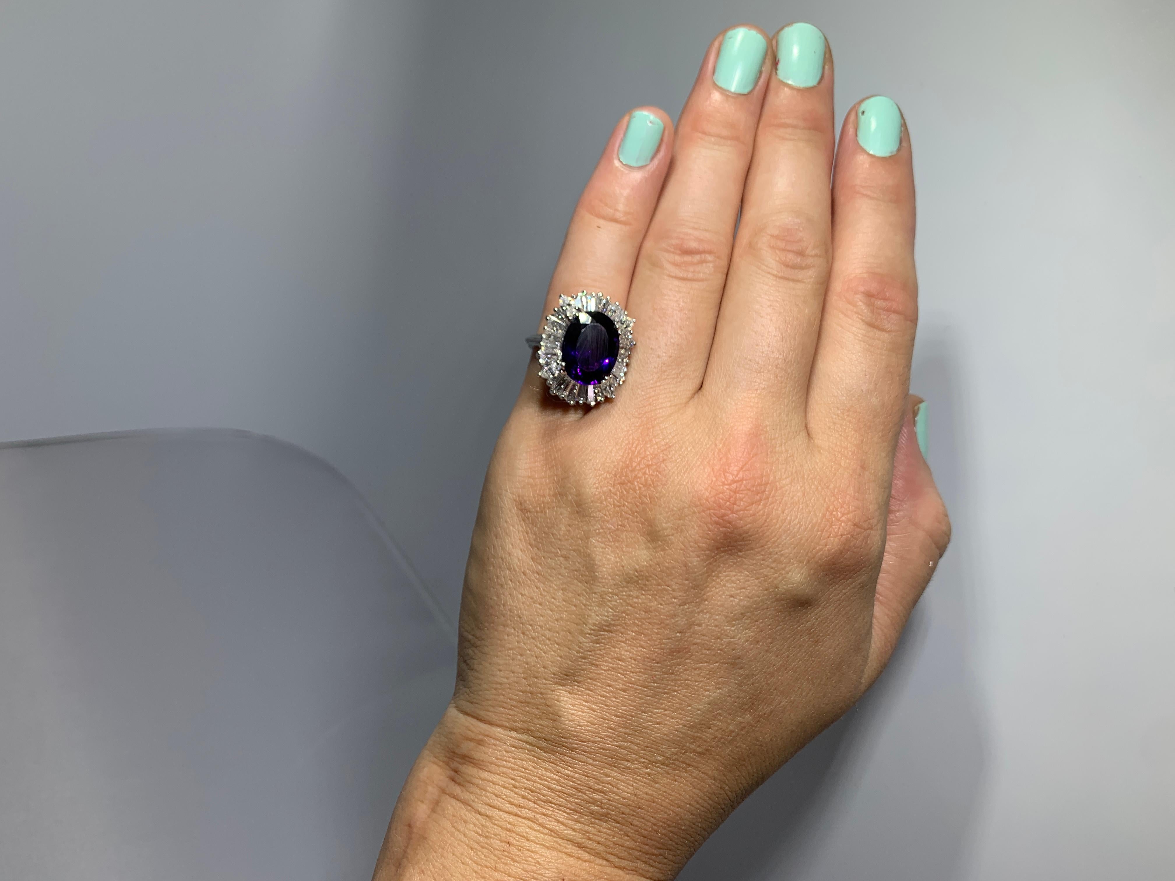 6 Carat Amethyst and 3.5 Carat Diamond Ballerina Ring 14 Karat White Gold, 1970s 2